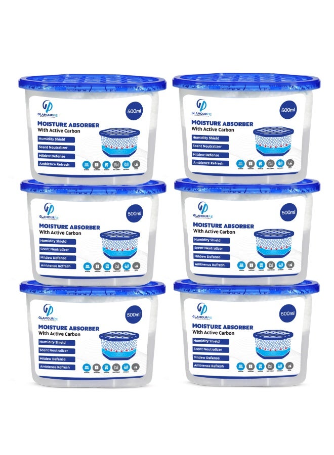 GlamourPie™ Moisture Absorbers 6 Pack, Portable Humidity Absorber Boxes, Compact Dehumidifier for Closet, Bathroom, Car, RV & Storage Areas, Fragrance-Free Moisture Control and Odor Eliminator - Image 1